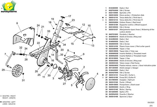 Fraise Gauche pour Motobineuse EURO 5 EVO 2+1 Eurosystems