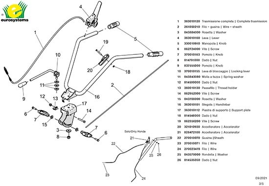 Accélérateur Motorstop pour Motobineuse EURO 5 EVO 2+1 Moteur Honda